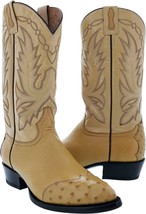 Mens Sand Western Wear Cowboy Boots Ostrich Skin J Toe Botas Vaquero - £144.66 GBP