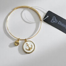 Adjustable Nautical Anchor Bangle Bracelet White Enamel - $258.82 MXN