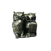 Two Owls Figurine Miniature 1.25&quot; Heritage Pewter Metalware Collectible - $18.05