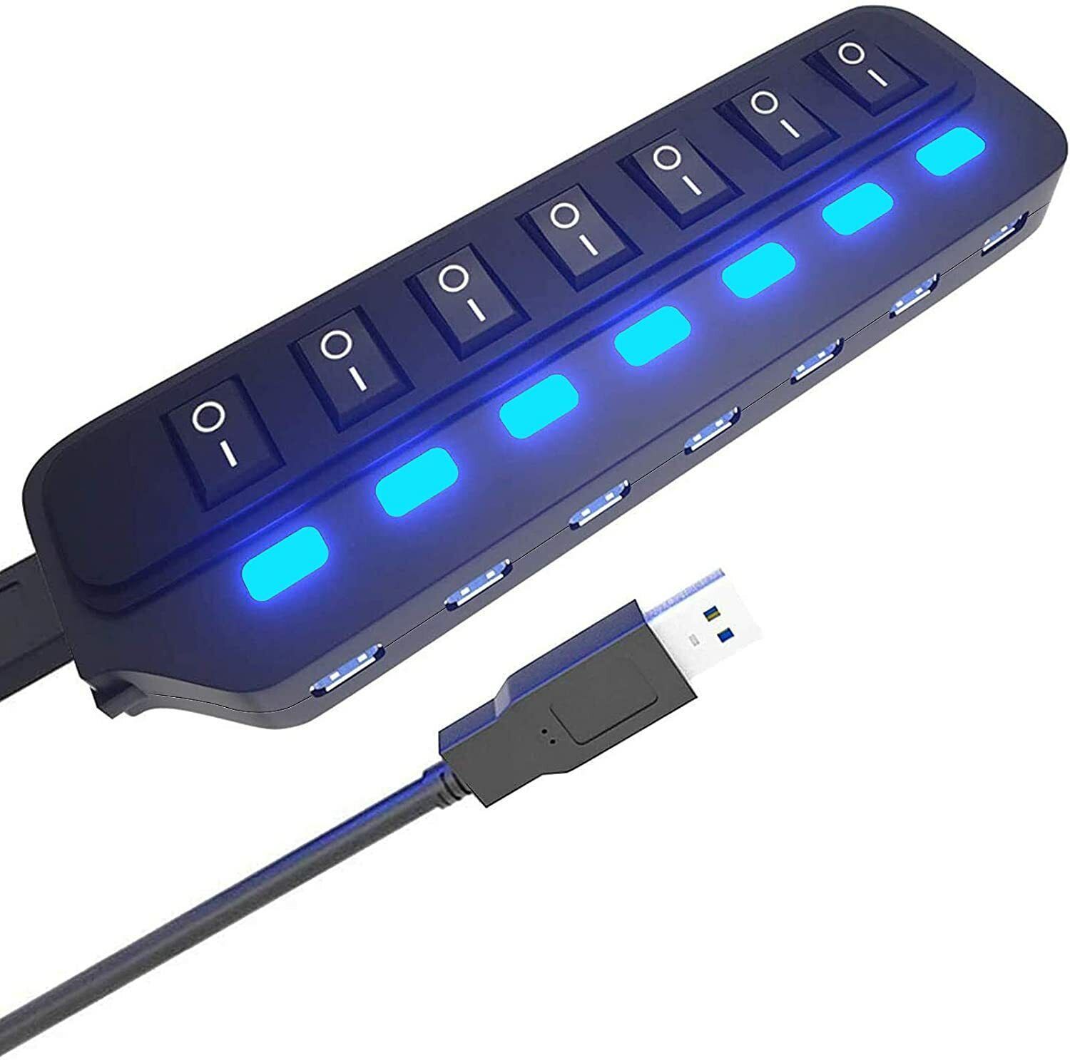 Primary image for USB Hub 3.0 7 Port USB Hub Splitter w LED Individual LED Power Switches 5Gbp NEW