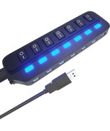USB Hub 3.0 7 Port USB Hub Splitter w LED Individual LED Power Switches ... - £19.92 GBP