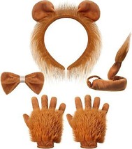 5 Pcs Lion Costume Set Lion Ears Headband Paw Gloves Bow Tie and Tail Br... - $41.52