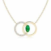 ANGARA Emerald Interlocking Circle Necklace Accents in 14K Gold (AAA Size-5x3) - £531.08 GBP