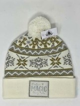 Disney Parks Christmas Silver &amp; Gold Winter Knit Hat Beanie Holiday Snow... - £30.28 GBP