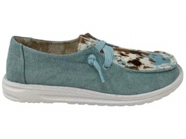 Gypsy Jazz women&#39;s &quot;mooma&quot; cow slip-on shoes in Turquoise - size 6.5 - £31.87 GBP