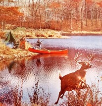 1960s Tense Moment Hunter&#39;s Hunting Buck Whitetail Deer Print Vintage DWJJ4 - $19.99