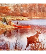 1960s Tense Moment Hunter&#39;s Hunting Buck Whitetail Deer Print Vintage DWJJ4 - $27.15 CAD