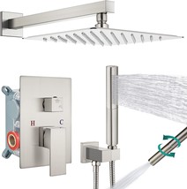 Aolemi Bathroom Shower System 12&quot; Sq.Are Rain Shower Head Brushed Nickel... - £145.78 GBP