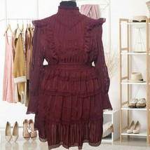 Latiste Amy Womens Burgundy Sheer Long Sleeve Layered Ruffle Zip Dress 1X 2X 3X - £30.13 GBP