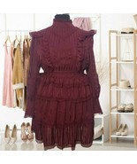 Latiste Amy Womens Burgundy Sheer Long Sleeve Layered Ruffle Zip Dress 1... - £29.64 GBP