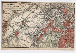 1904 Original Antique Map Of Asnieres Rueil Bougival Nanterre / Paris France - £16.85 GBP