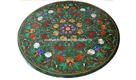 24&#39;&#39; Marble Granite Top Coffee Round Table Marquetry Inlaid Mosaic Decor H3153 - £757.91 GBP