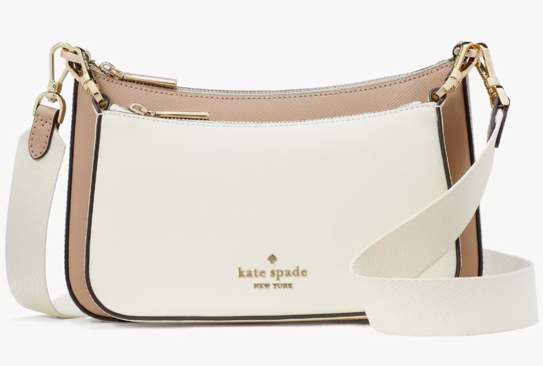 Kate Spade Duet Beige & White Leather Crossbody Bag KH759 Purse NWT $349 MSRP FS