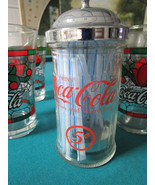 COKE-COLA GLASSES TUMBLERS STAINED GLASS CHRISTMAS POINSETTIAS STRAW HOLDER - $2,013.20 MXN