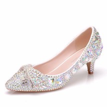 Crysta Queen Shoes Cinderella Women Heels For Evening Party Glittering Round Toe - £87.44 GBP