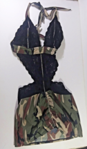 The Floodline Womens Dress Small Mini Camouflage Lace Rhinestone Exotic Halter - £40.08 GBP
