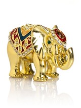 Keren Kopal Gold Elephant Hand made Trinket box Decorated with Austrian ... - $39.47