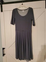 Lularoe Nicole Dress Size L Blue &amp; Gold Striped Pattern - £11.41 GBP