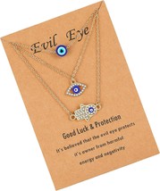 Dainty Evil Eye Necklace and Hamsa Necklace Blue - £37.60 GBP