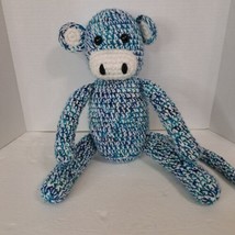 Handmade Knitted Monkey Plush Blue &amp; White 12&quot; Tall One Of A Kind OOAK - £7.62 GBP
