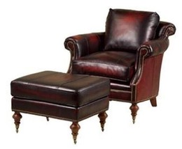 Ottoman Traditional Antique Oxblood Red Leather Poly Fiber Seat Fill - $2,439.00