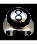 Sterling silver ring Black Eight Ball Pool Billiards with Black enamel h... - $238.31 CAD