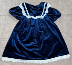 Vintage Girls Navy Blue Velvet Dress 6X Sailor Collar Lace Trim Special Occasion - $19.80