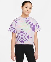 Nike Big Girls Sportswear Tie-Dyed T-Shirt,Purple Chalk/Arctic Punch,Medium - $30.69