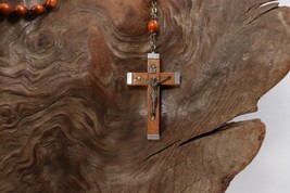 Vintage INRI Crucifix Catholic Jesus Christian Cross Pendant Rosary Necklace A8 - £9.23 GBP