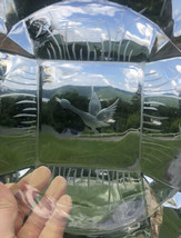 VTG Large Square Crystal Etched Glass Flying Goose Duck Pond Ashtray - £11.66 GBP