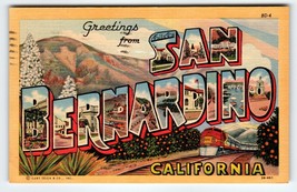Greetings From San Bernardino California Large Letter Linen Postcard Cur... - $10.93