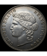 Swiss 5 Fr. Fantasy Medal Restrike – Historic Shield &amp; Star Plated Numis... - $18.56 CAD