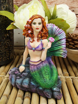 Colorful Pastel Fantasy Nautical Siren Mermaid Pink Rose Celtic Stone Figurine - £38.24 GBP