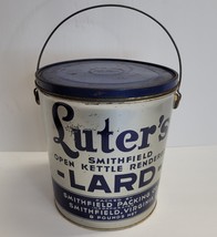 Vintage Luter&#39;s LARD Smithfield NC USA Advertising 8 lbs Tin Can Bucket - £27.12 GBP