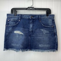 Free People Micro Mini Skirt Sz 6 Denim Blue Jean Distress Holes 100% Co... - $13.59