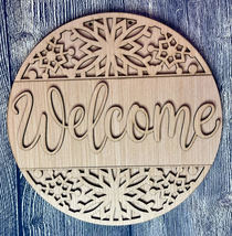 Snowflake Welcome Winter Wood Blank Door Hanger 16 inches - £13.62 GBP