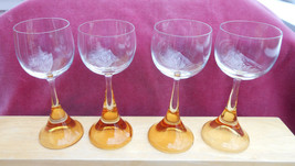 4 ROSENTHAL CLAIRON CRYSTAL CORDIAL STEM GLASS AMBER SIGNED RARE MID CEN... - $59.39