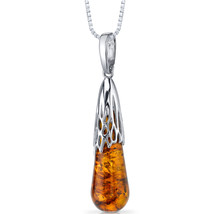 Sterling Silver Amber Drop Pendant Necklace - £71.25 GBP