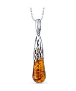 Sterling Silver Amber Drop Pendant Necklace - €82,36 EUR
