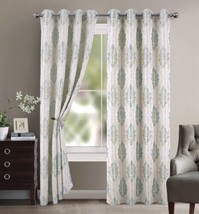 Blanca Green Color Jacquard Grommet Decorative Windows Curtains 2 Pcs - £39.55 GBP