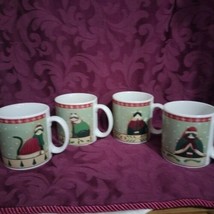 Holiday Cats Fiddlestix Set Of 4 Stoneware Mugs In Original Box NOS 4&quot; S... - £19.77 GBP