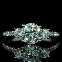 14K White Gold Finish 2.31Ct Round Simulated Diamond Three-Stone Engagement Ring - £62.66 GBP