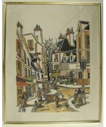 Vintage Framed Color Art Print J DUMAS Canadian Downtown Village Scene 1... - £30.10 GBP