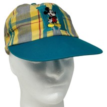 Mickey Mouse M Vintage 90s Dad Hat Walt Disney Plaid Blue Snapback Baseball Cap - £19.03 GBP