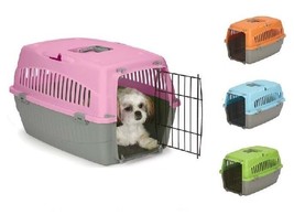 Small Dog Cat Pet Travel Crate Lightweight Pet Carrier Plastic &amp; Wire Kennel Cab - £33.99 GBP