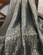 Indian Banarasi Brocade fabric Gray &amp; Gold Fabric Wedding Dress Fabric -NF61 - £5.98 GBP+