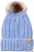 Pale Blue - Beanie Hat Toddler Kids Genuine Ages 2-7 Sherpa Lining Pom Knit - £24.08 GBP