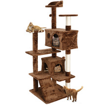 53 Inch Cat Tree Tower Playing House Condo Activity Center Scratching Post Brown - £68.17 GBP