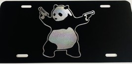 DEEP Engraved Bansky Shooting Panda Diamond Etched Black License Plate Car Tag - £15.77 GBP