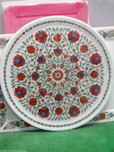 18&quot; Marble Plate Handmade Hakik Floral Mosaic Marquetry Pietra Dura Decor Gifts - £884.85 GBP